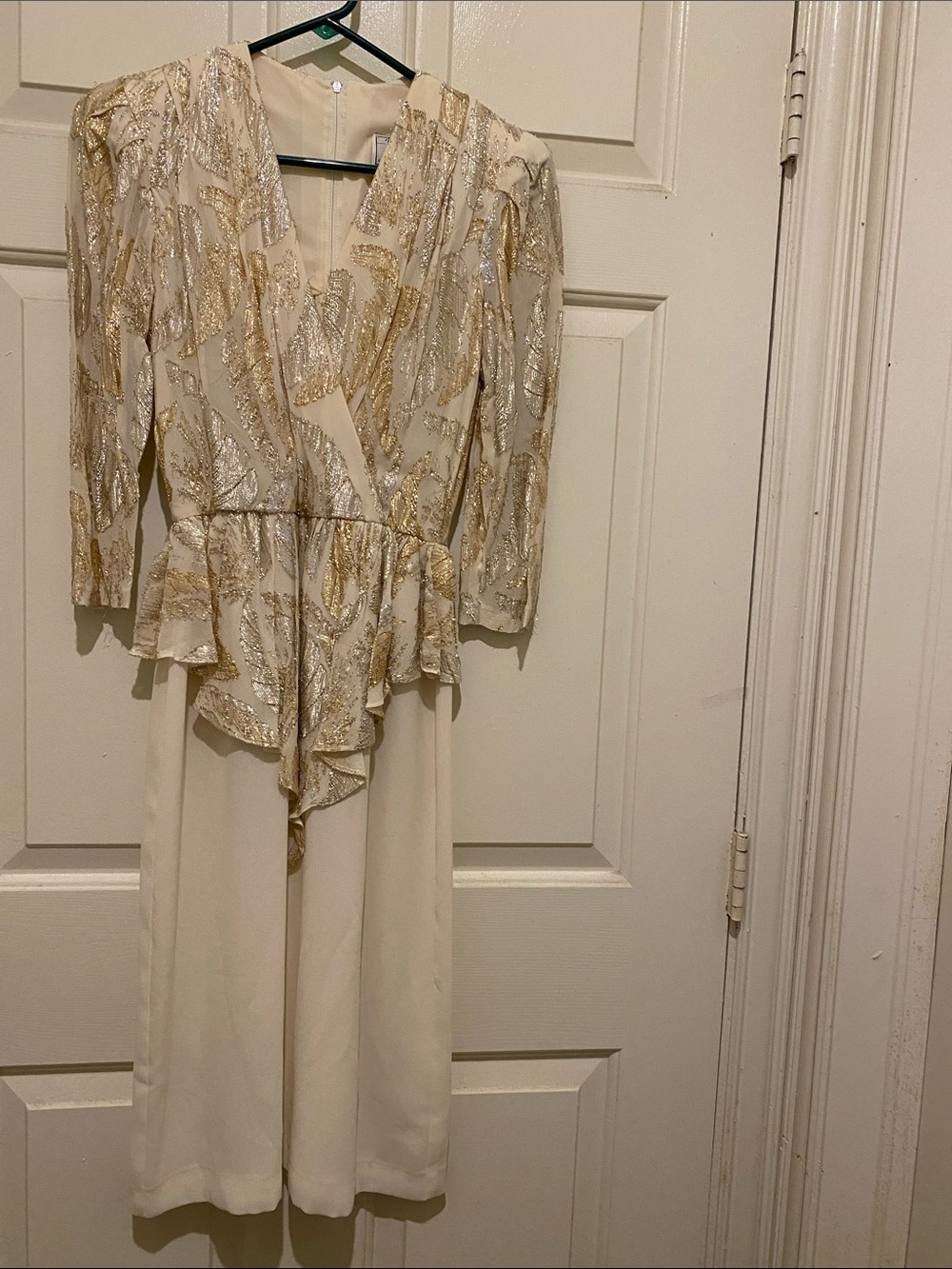 Cream & Gold Sequin Peplum Dress